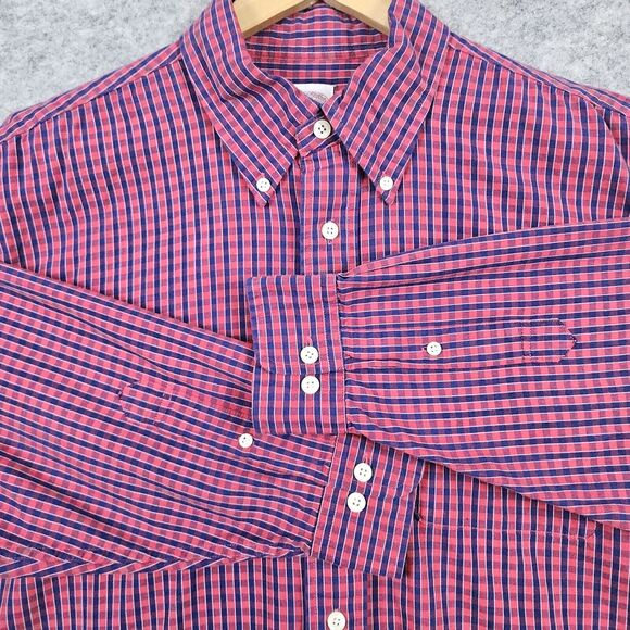 Brooks Brothers 346 Red & Blue Checks Size L Button Up/Down Cotton Dress Shirt - Picture 4 of 16